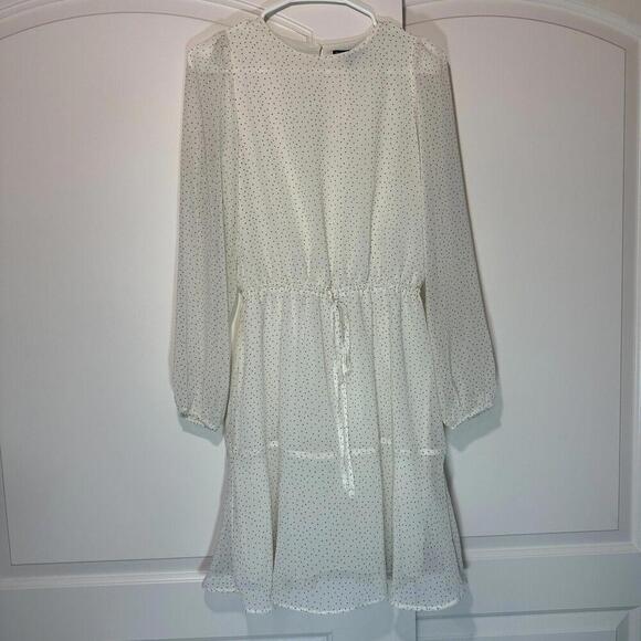 Banana Republic Women's Off White Polkadot Flounce-Hem Fit-and-Flare Dress Small - Picture 2 of 5